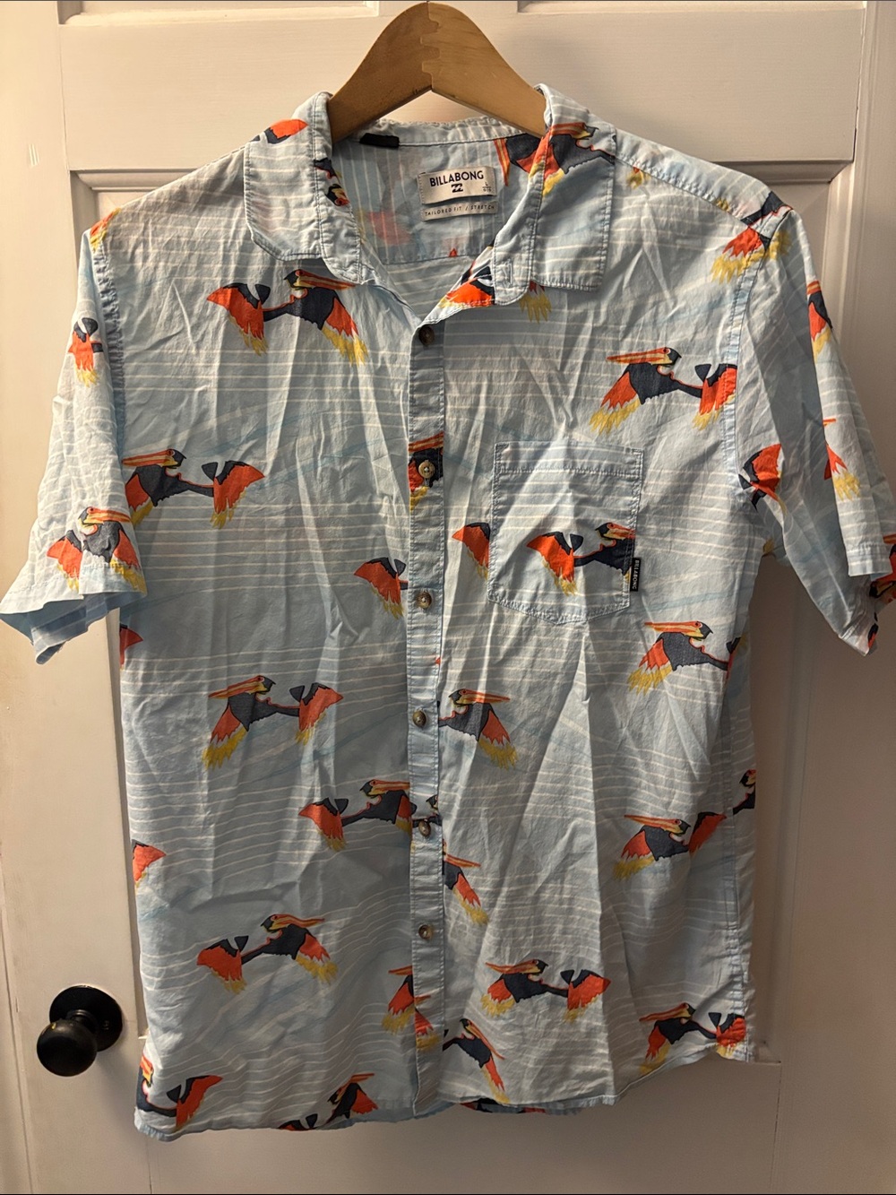 Billabong Light Blue Short Sleeve Toucan Print Button-Up Shirt